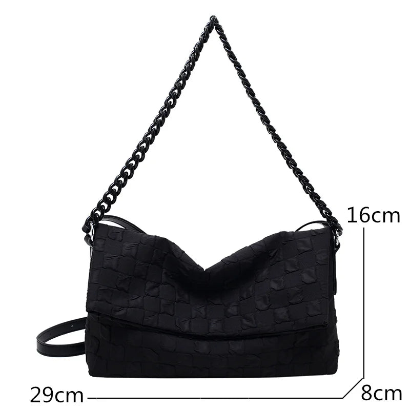 Canvas Chain Shoulder Bag Fold Women Handbag Green Tote Bag