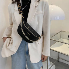 Leather Waist Bag for Women with Chain Strap, Crossbody Chest Phone Purse