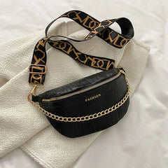 Leather Waist Bag for Women with Chain Strap, Crossbody Chest Phone Purse