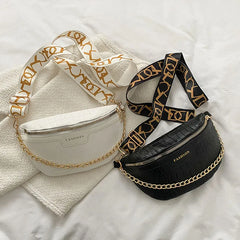 Leather Waist Bag for Women with Chain Strap, Crossbody Chest Phone Purse