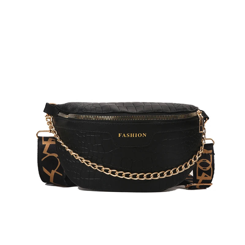 Leather Waist Bag for Women with Chain Strap, Crossbody Chest Phone Purse