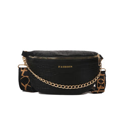 Leather Waist Bag for Women with Chain Strap, Crossbody Chest Phone Purse
