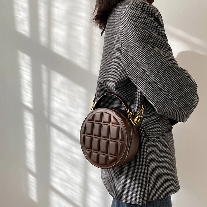 Checkered Round Hand Bags for Women Shoulder Ladies PU Leather Purses