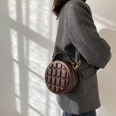 Checkered Round Hand Bags for Women Shoulder Ladies PU Leather Purses