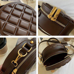 Checkered Round Hand Bags for Women Shoulder Ladies PU Leather Purses