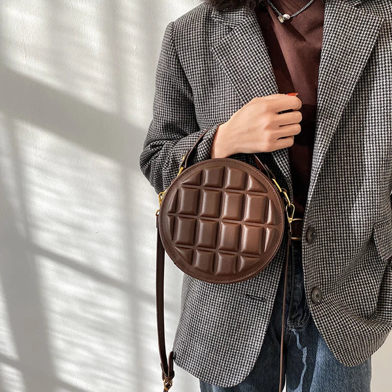 Checkered Round Hand Bags for Women Shoulder Ladies PU Leather Purses