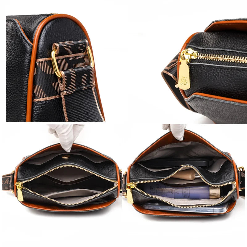 Cow Leather Women Handbags Shoulder Crossbody Bags For Women Leather 3 Layer Tot