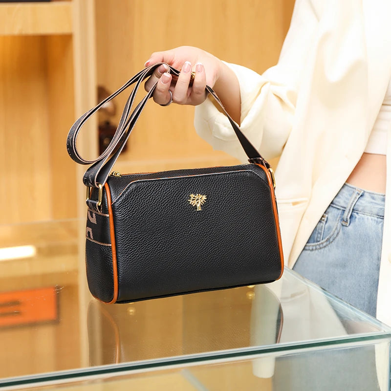 Cow Leather Women Handbags Shoulder Crossbody Bags For Women Leather 3 Layer Tot