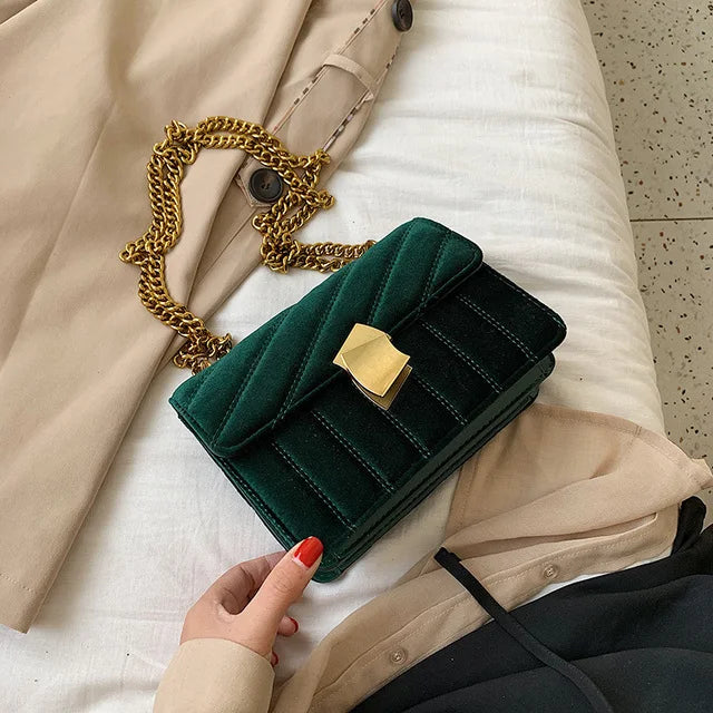 Velvet Chain Crossbody Bag for Women Splicing Party Small Square Bags