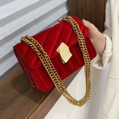 Velvet Chain Crossbody Bag for Women Splicing Party Small Square Bags