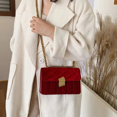 Velvet Chain Crossbody Bag for Women Splicing Party Small Square Bags