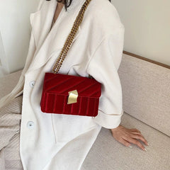 Velvet Chain Crossbody Bag for Women Splicing Party Small Square Bags