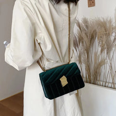 Velvet Chain Crossbody Bag for Women Splicing Party Small Square Bags