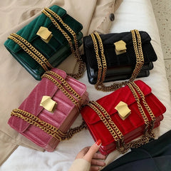 Velvet Chain Crossbody Bag for Women Splicing Party Small Square Bags
