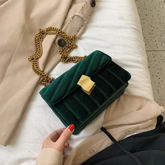 Velvet Chain Crossbody Bag for Women Splicing Party Small Square Bags