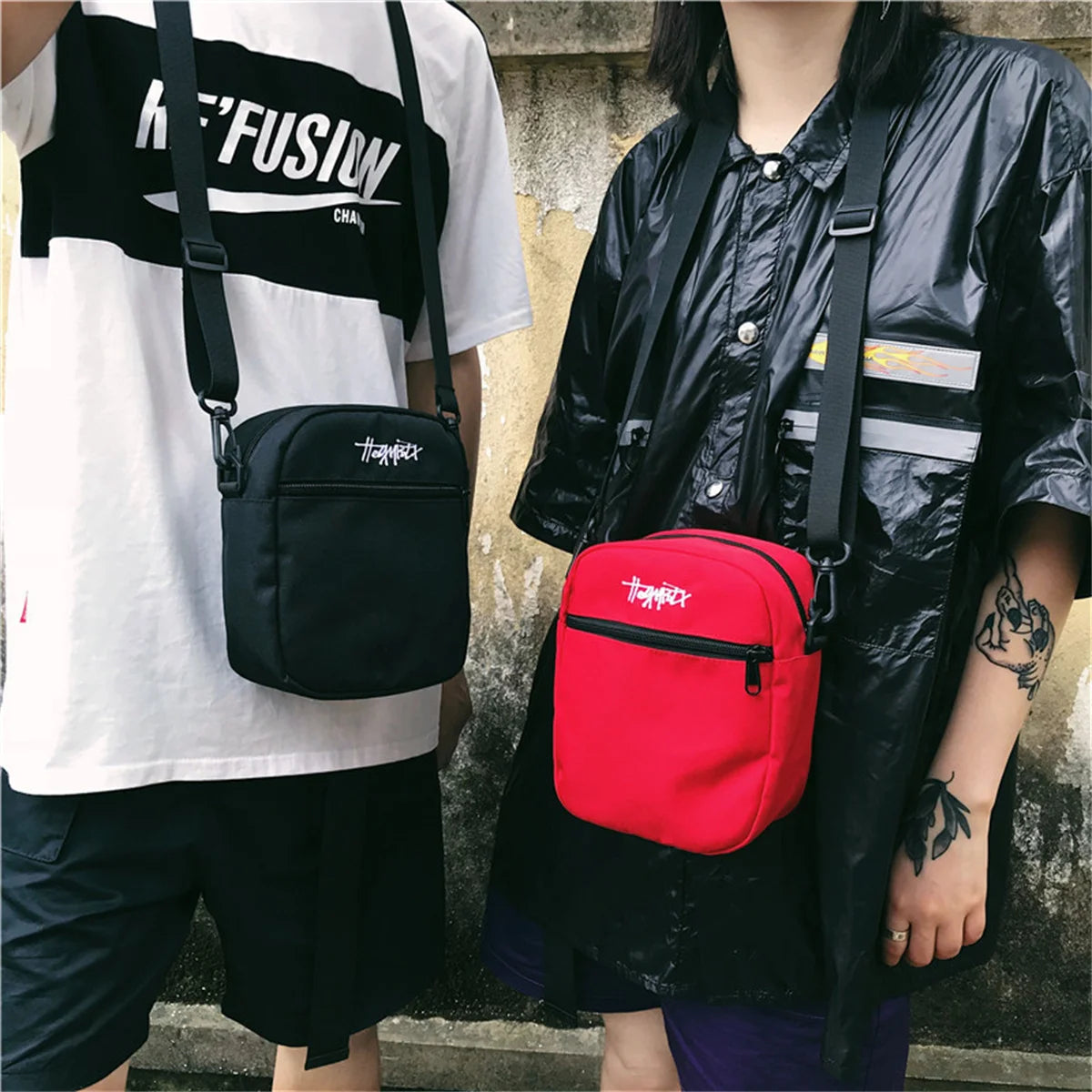 Canvas Crossbody Bag Solid Colors Japanese Street Style