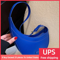 Moon Shape Shoulder Bag PU Leather Handbag Purse Irregular Underarm Hand Bag