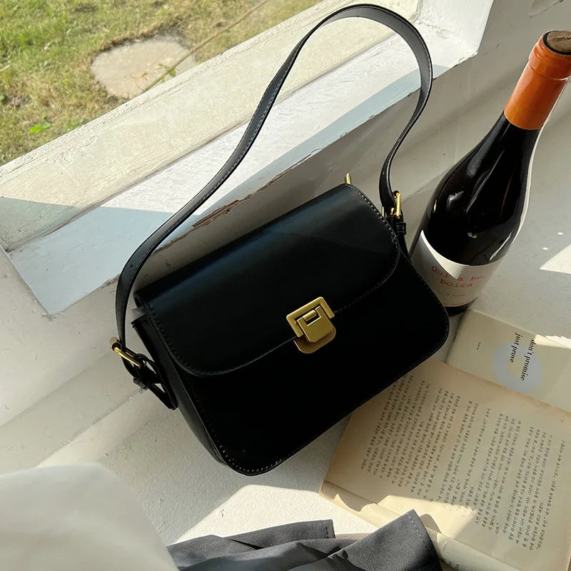 Retro Solid Underarm Flap Handbag Tote Crossbody Shoulder Bag
