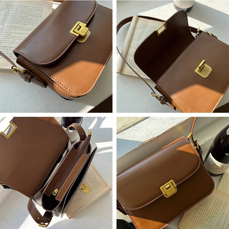 Retro Solid Underarm Flap Handbag Tote Crossbody Shoulder Bag