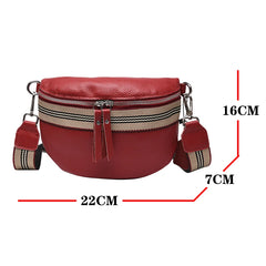 Women's Shoulder Bag Cowhide Large Capacity Wide Shoulder Strap Solid