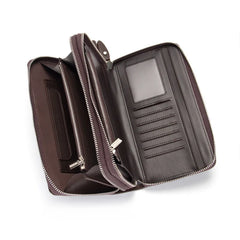 Double Zipper Men Clutch Bags PU Leather Wallet Business Male Vintage