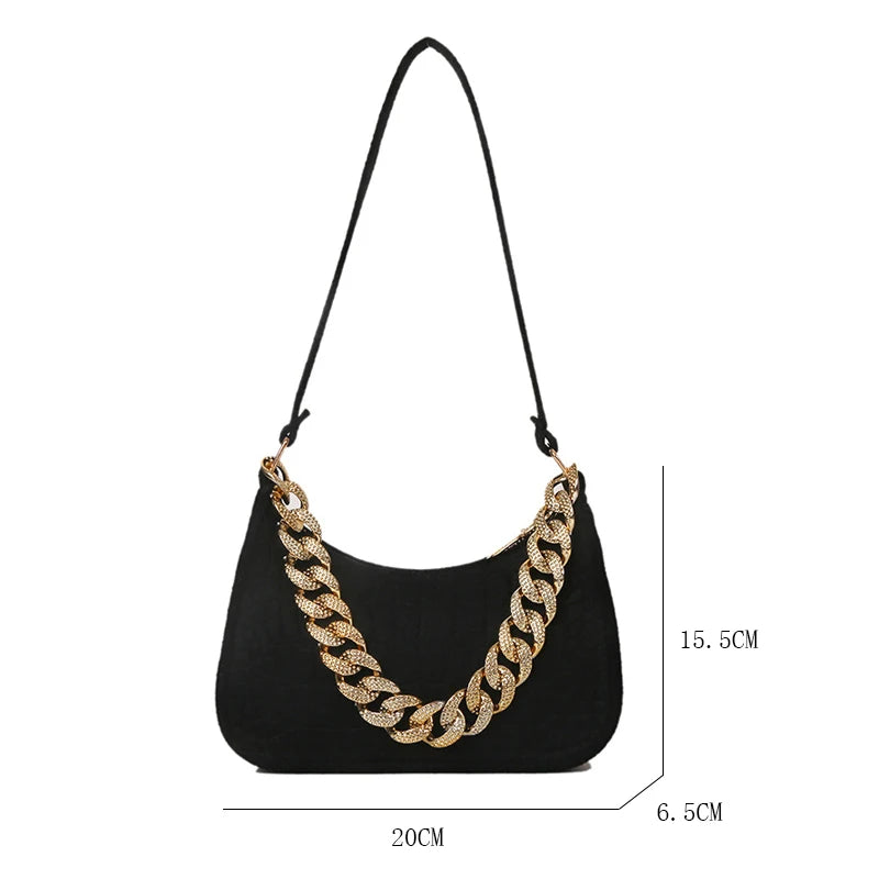 Metal Chain Shoulder Bag Diamond Clutch Bags
