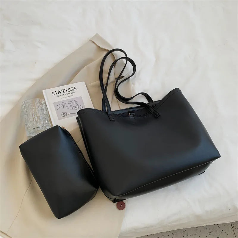 Large Capacity Bucket Handbag Women PU Leather Ladies Shoulder Totes
