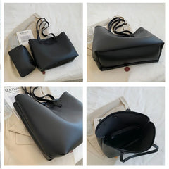 Large Capacity Bucket Handbag Women PU Leather Ladies Shoulder Totes
