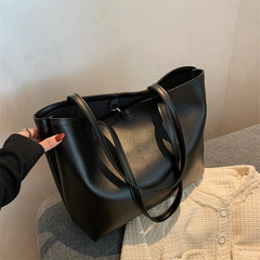 Large Capacity Bucket Handbag Women PU Leather Ladies Shoulder Totes