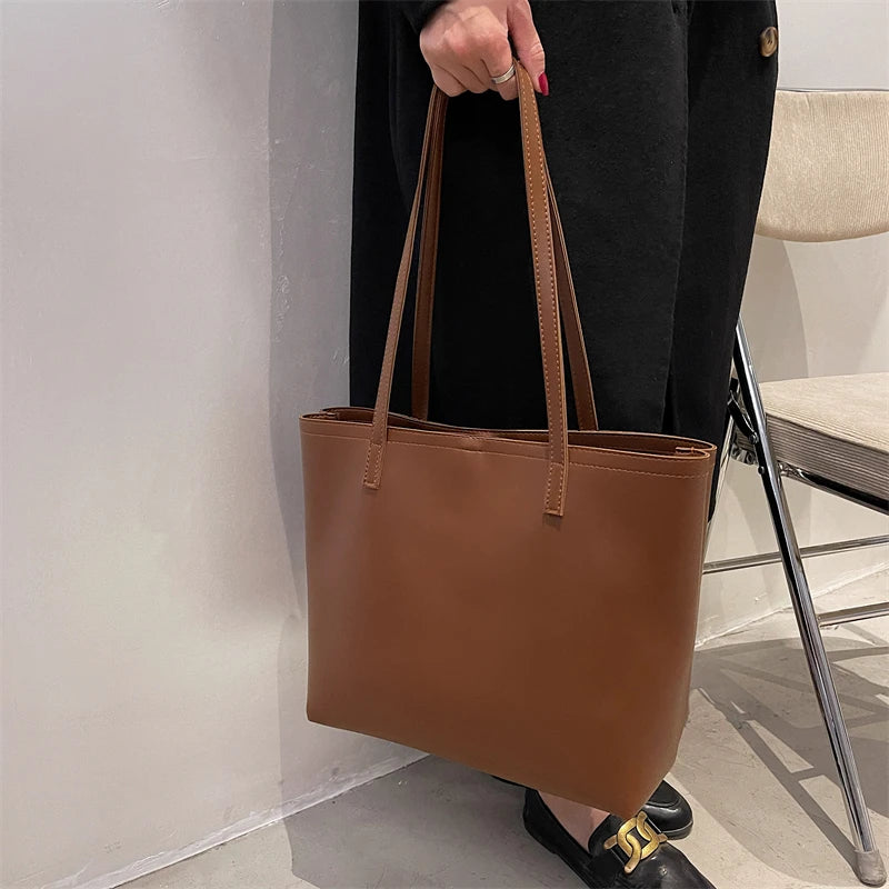 Large Capacity Bucket Handbag Women PU Leather Ladies Shoulder Totes
