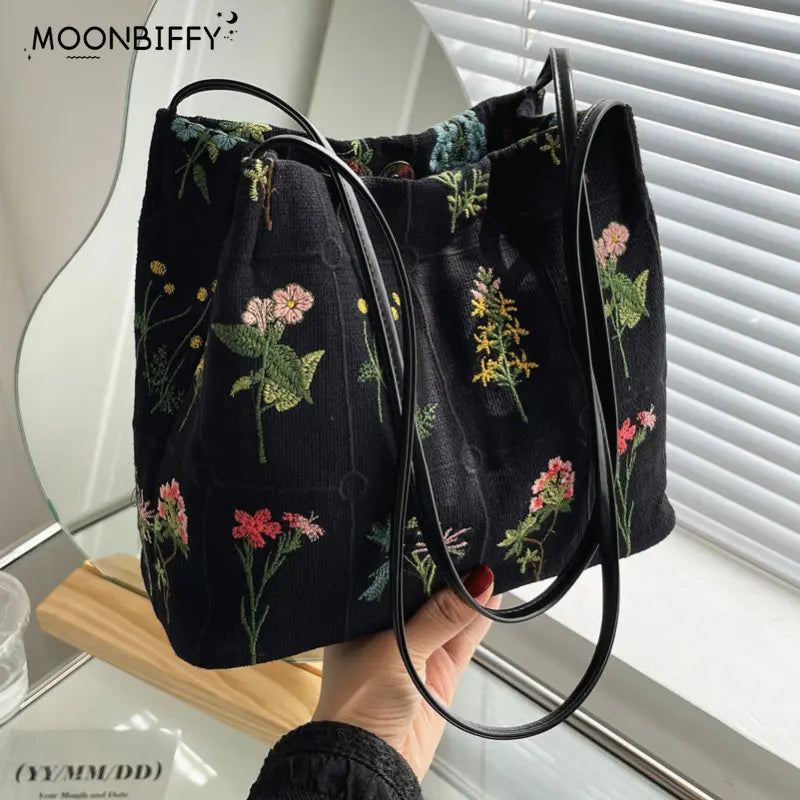 Large Flowers Tote Bag High-Quality Fabric Women's Handbag