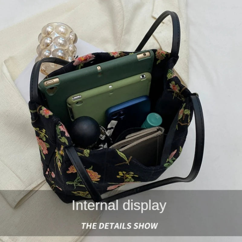 Large Flowers Tote Bag High-Quality Women's Handbag