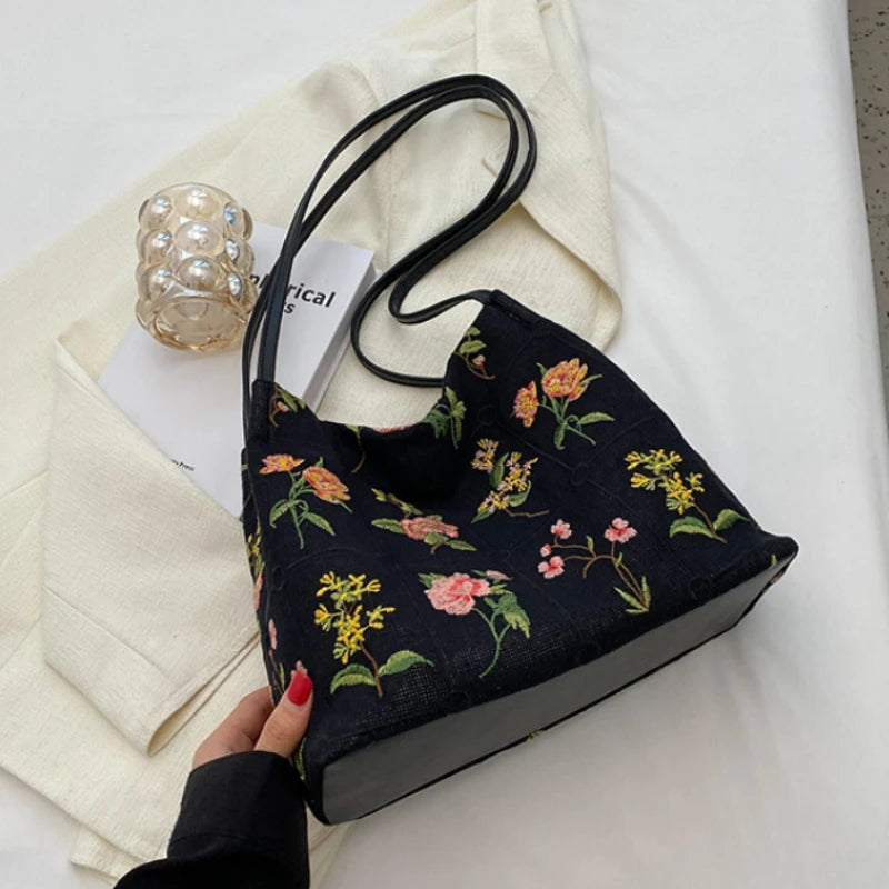 Large Flowers Tote Bag High-Quality Women's Handbag