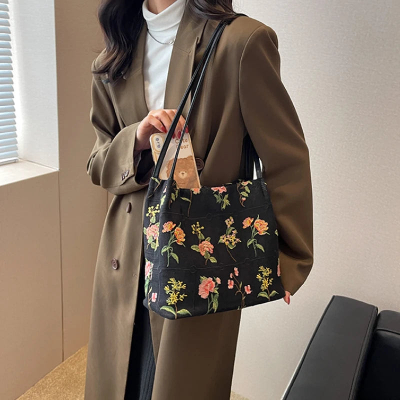 Large Flowers Tote Bag High-Quality Women's Handbag