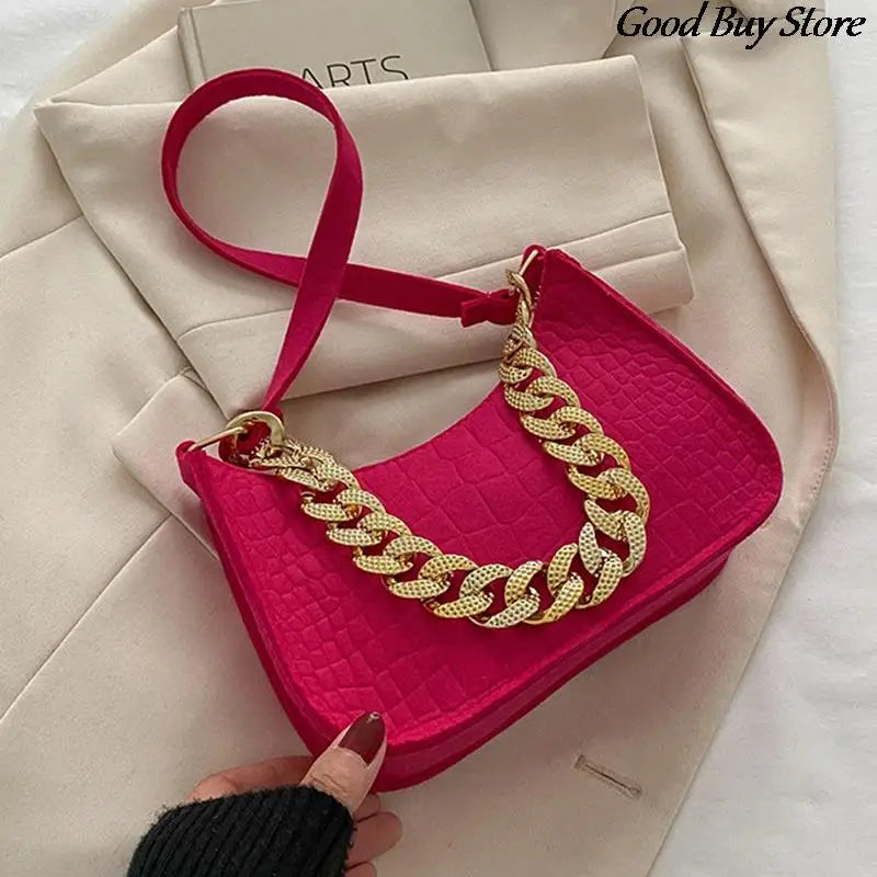 Leather Handbags Metal Chain Shoulder Bag Women Office Party Handbag