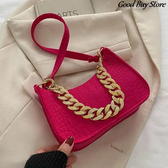 Leather Handbags Metal Chain Shoulder Bag Women Office Party Handbag