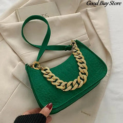 Leather Handbags Metal Chain Shoulder Bag Office Party Handbag