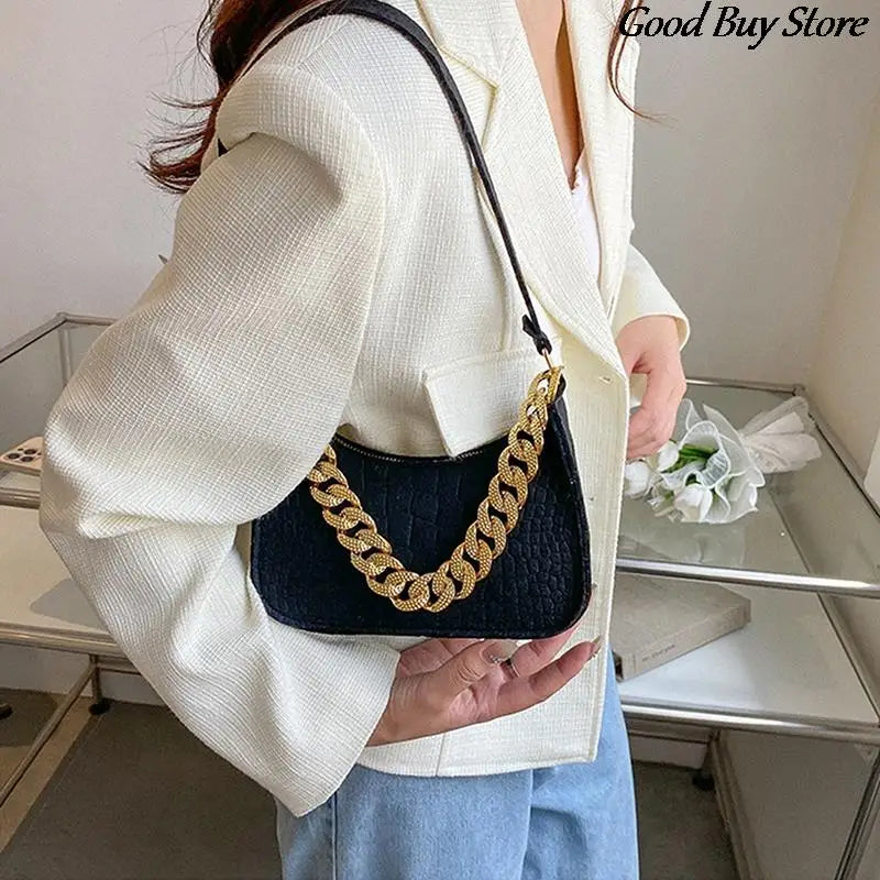 Leather Handbags Metal Chain Shoulder Bag Women Office Party Handbag