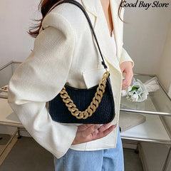 Leather Handbags Metal Chain Shoulder Bag Women Office Party Handbag