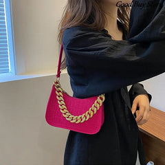 Leather Handbags Metal Chain Shoulder Bag Women Office Party Handbag