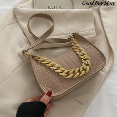 Leather Handbags Metal Chain Shoulder Bag Women Office Party Handbag