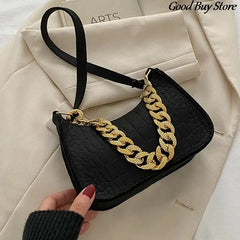 Leather Handbags Metal Chain Shoulder Bag Women Office Party Handbag