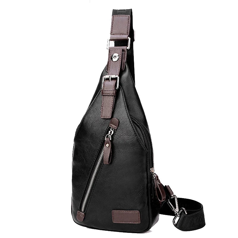 Leather Men Chest Bag Casual Crossbody Bag For Man Sling Chest Pack Business Sho