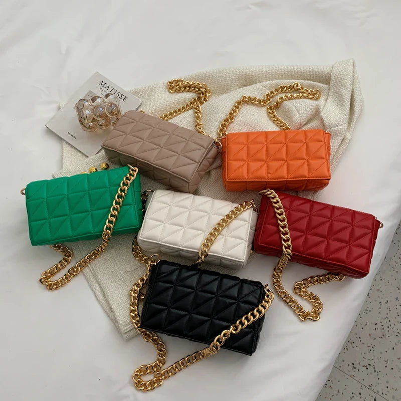 Leather Woman Bags Chain Underarm Bags for Women Flap Retro Clutch Handbag