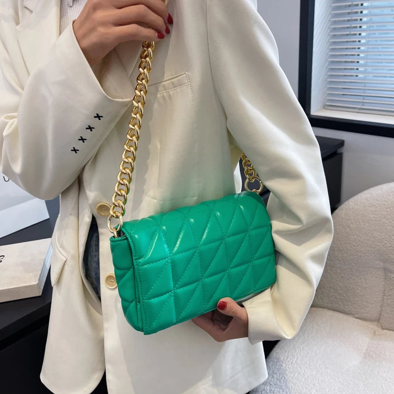 Leather Woman Bags Chain Underarm Bags for Women Flap Retro Clutch Handbag
