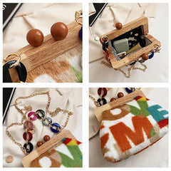 Women's Faux Fur Shoulder Crossbody Bag Acrylic Chain Party Clutch