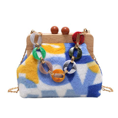 Women's Faux Fur Shoulder Crossbody Bag Acrylic Chain Party Clutch