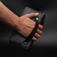 Brown Leather Men's Clutch Business Purse Double Zipper Wallet