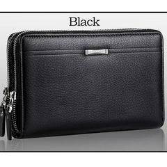 Men Clutch Bag Long Wallet Leather Double Zip Business Purse Brown