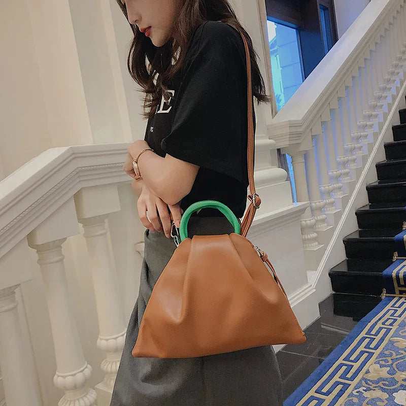 Small Totes With Ring Handle PU Leather Women's Handbag Shoulder Messenger Bag